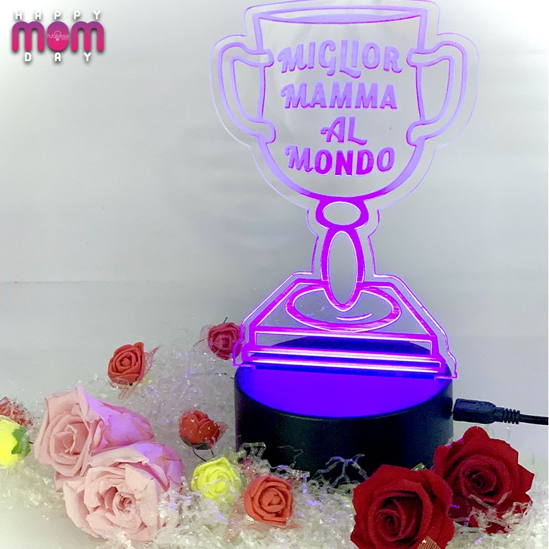 Miglior Mamma al mondo - Festa della mamma - Lampada Led RGB - plexiglass