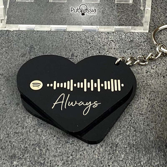 Portachiavi Spotify - cuore personalizzato con frase - plexiglass nero
