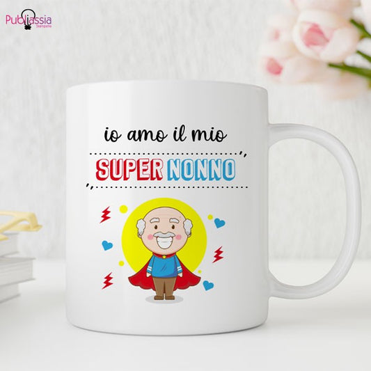 Io amo il mio super nonno - Tazza Mug Festa Dei Nonni