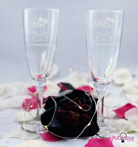 MR & MRS - Coppia di Flute Personalizzata con Data