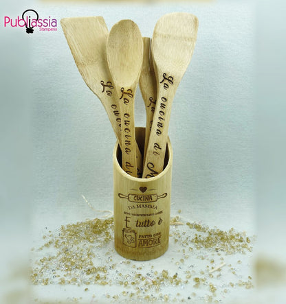 Set di utensile in legno con incisione personalizzata - idea regalo festa della mamma