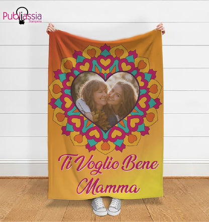 Mamma sei unica - Plaid in pile personalizzato con foto