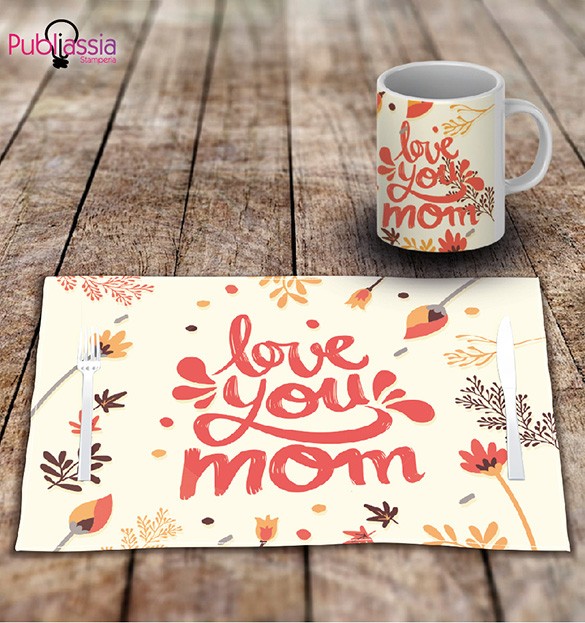 Iove you mom - Tovaglietta in tessuto lavabile + tazza - idea regalo festa della mamma