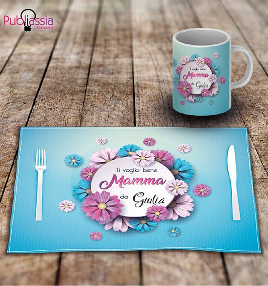 Io e te mamma - Tovaglietta in tessuto lavabile + tazza - idea regalo festa della mamma